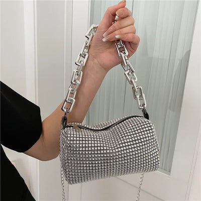 Rhinestone Bucket Bag Glitter Chain Purse Crossbody Mini - Smarsty