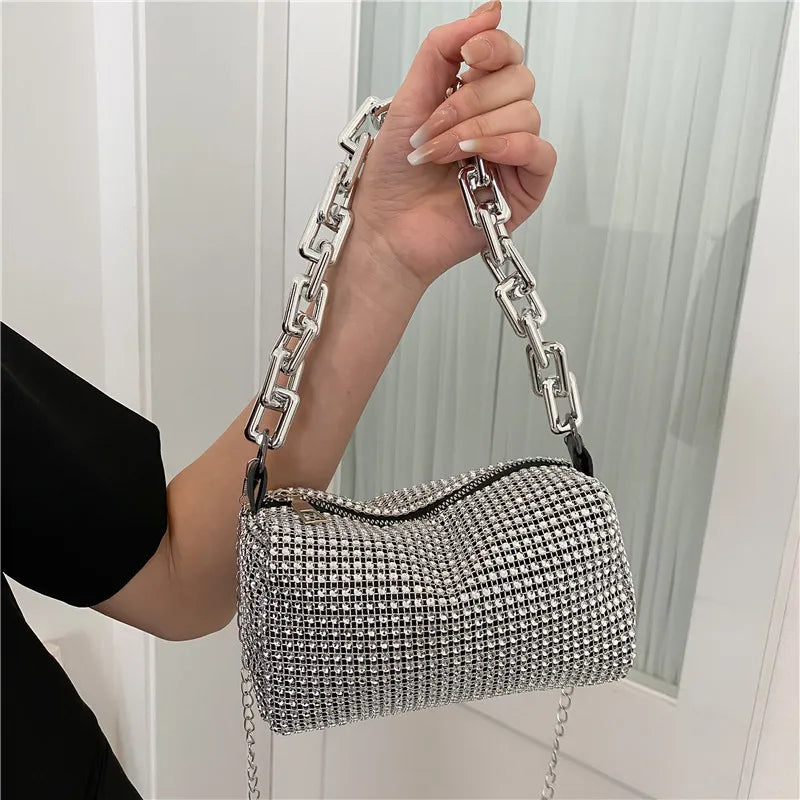 Rhinestone Bucket Bag Sparkling Crossbody Chain Bag - Smarsty