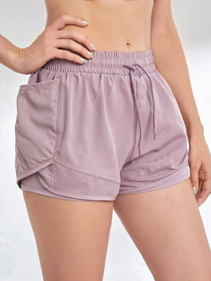 Women's Elastic Sports Shorts, Shorts With Pockets, Fake Two-Piece Yoga Leggings Running And Training - Smarsty