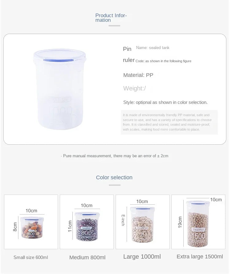 4Pcs Sealed Storage Box Transparent Kitchen Food Grain Organizer Storage Tank Plastic Large capacity Moisture-proof Sealed Jars