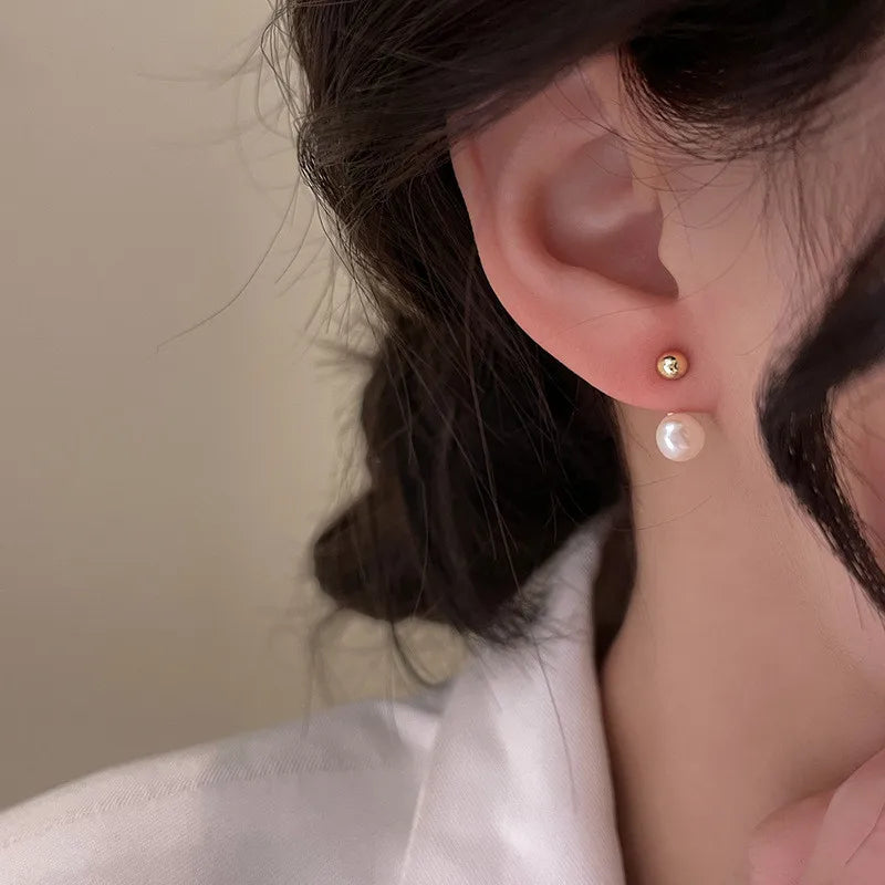 Minimal Geometric Circle Pearl Stud Earrings for Women - Smarsty
