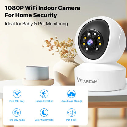 Vstarcam Indoor Security Camera for Home 360° Coverage Color Night Vision 2-Way Audio Motion Detection Customize Zone