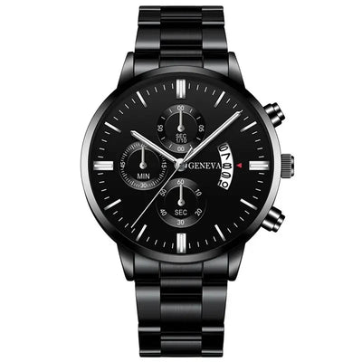 Luxury Black Stainless Steel Quartz Watch for Men - Smarsty