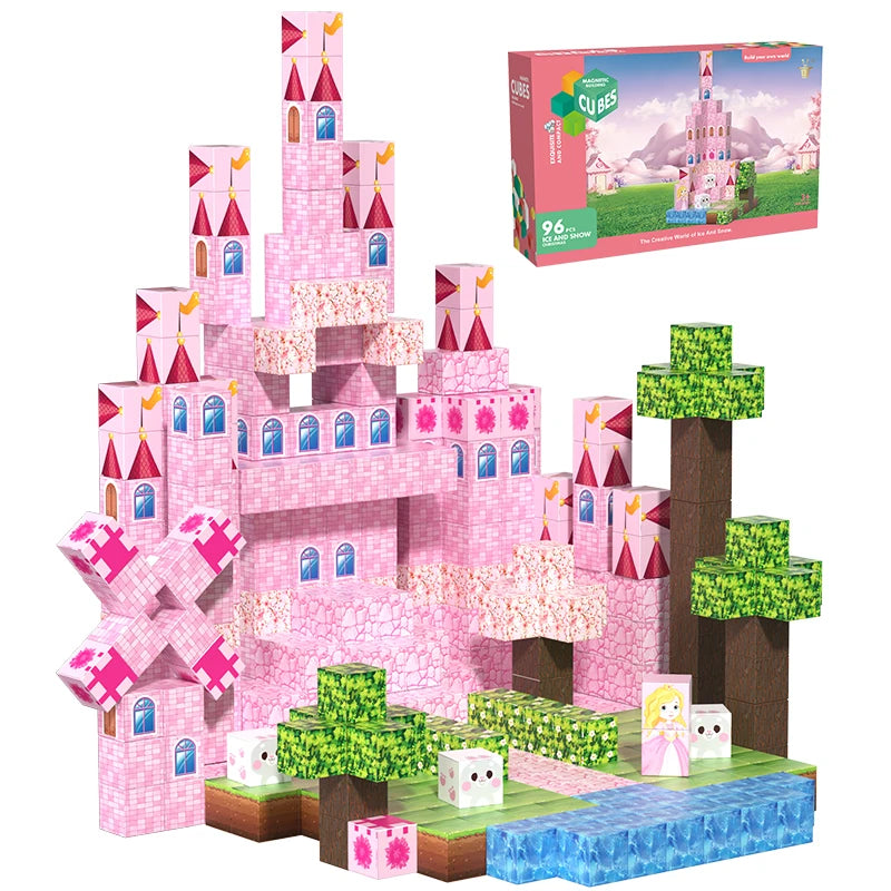 Pink castle magnetic building block set, suitable for boys and girls over 3 years old DIY to improve hand skills and creativity by Smarsty