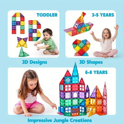 JOYFY 110/66/50 PCS Magnetic Building Tile 3D Magnet Tiles with Vehicle Construction Blocks Set for Kids Birthday Chirstmas Gift - Smarsty