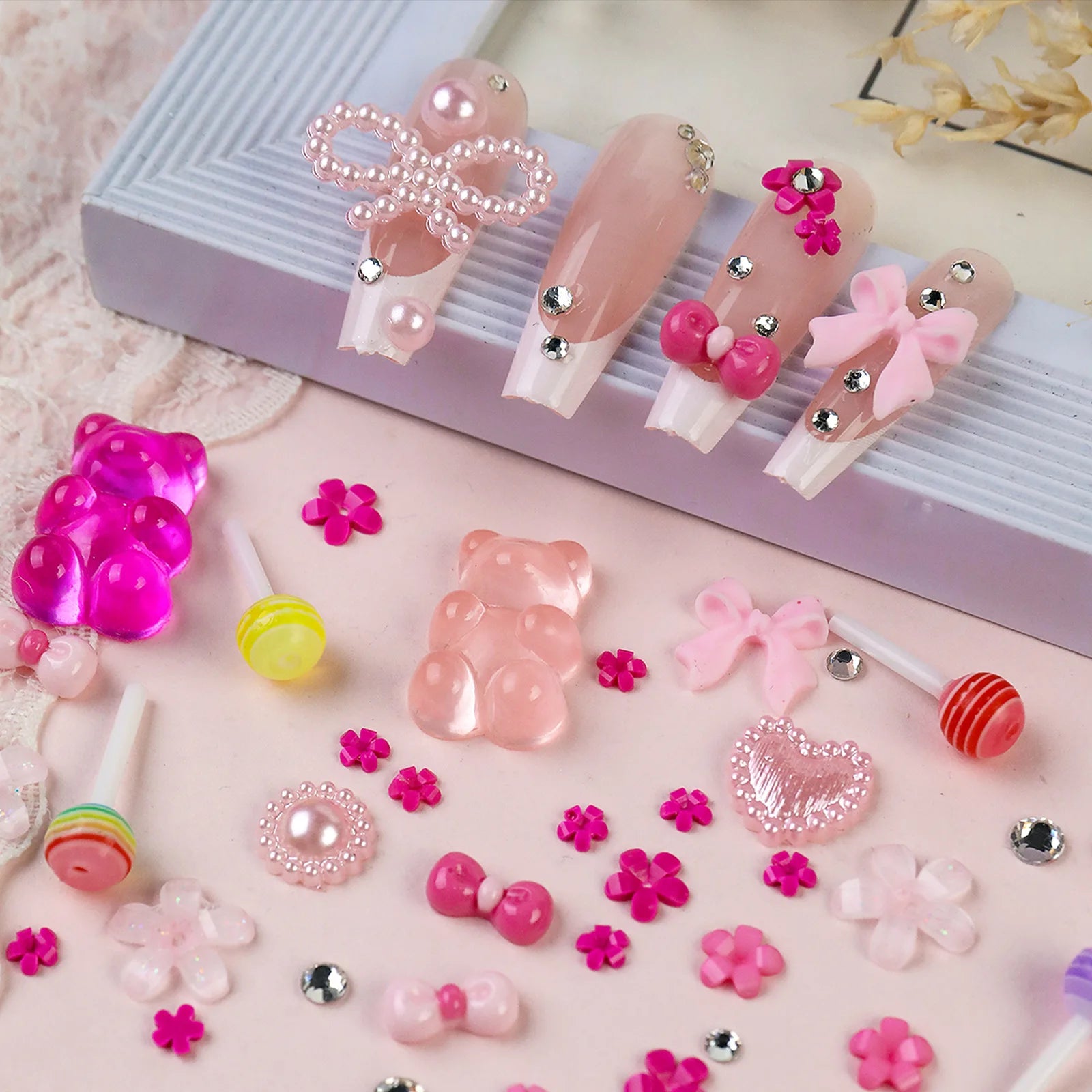 3D Mixed Pearl Heart Nail Charms for DIY Art - Smarsty
