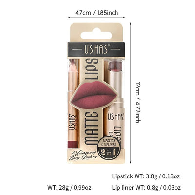 USHAS 12 Color Lip Liner and Lipstick Set Long Lasting Matte Finish - Smarsty