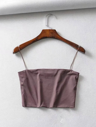 2024 Summer Women's Crop Top Sexy Elastic Cotton Camis sleeveless Short Tank Top Bar - Smarsty