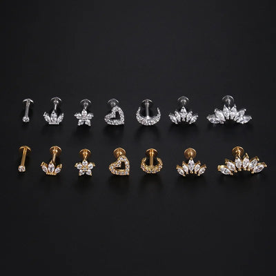 Heart Flower Cartilage Earrings Stainless Steel Zircon - Smarsty