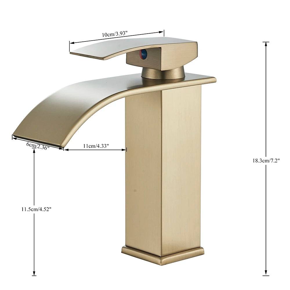 Brushed Gold Waterfall Bathroom Sink Faucet Mixer - Smarsty