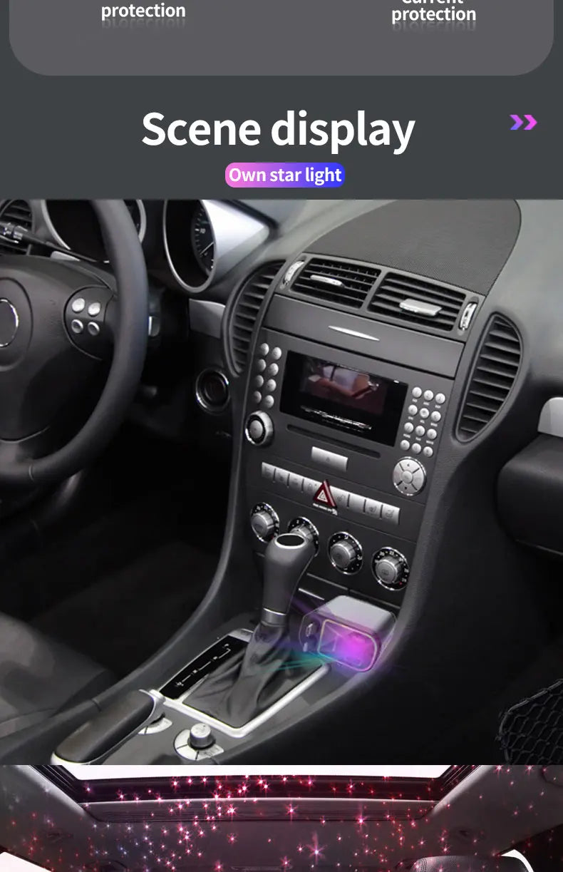 5-in-1 180W Car Fast Charger USB Type-C Power Adapter Retractable Phone Charger With Roof Starlight For IOS Android Phones - Smarsty