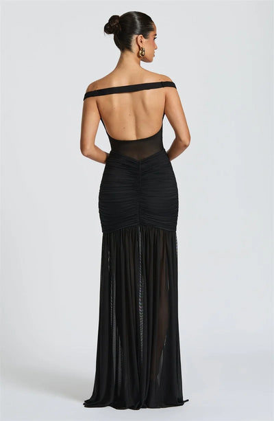 Mozision Off-shoulder Backless Sexy Maxi Dress Women Gown Halter Sleeveless Backless Thigh High Split Club Party Long Dress - Smarsty