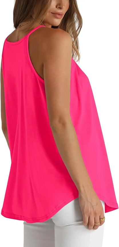 Womens Pleated Tank Tops Spaghetti Strap Camisole Halter Tops Curved Hem Fashion 2024