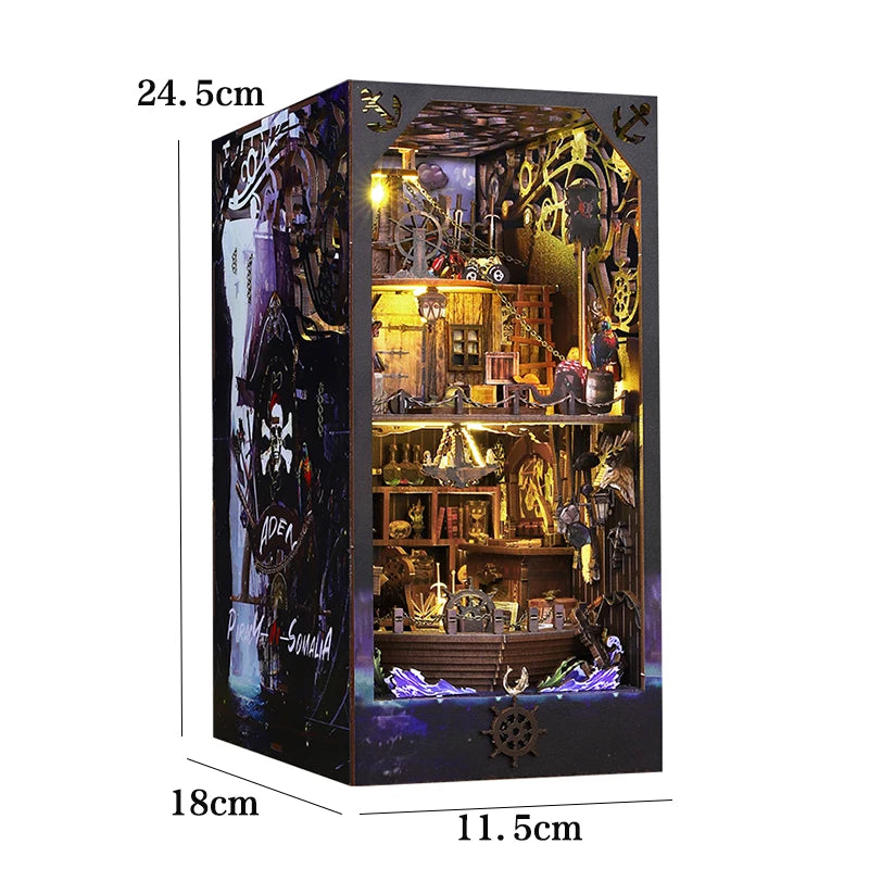 DIY Book Nook Shelf Insert Kit 3D Wooden Puzzle Doll House Assembly Building Model Bookends With Furniture LED Light Xmas Gifts by Smarsty