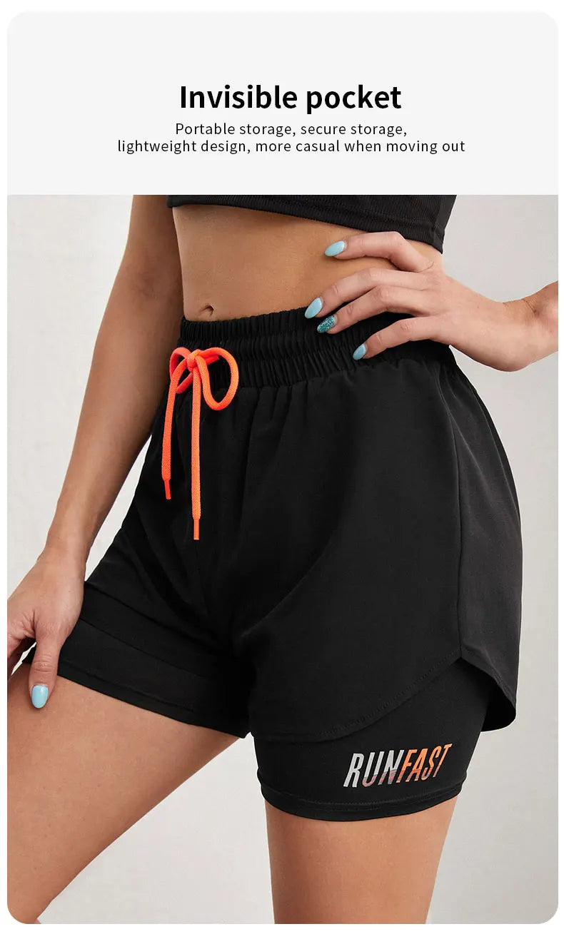 Women's High Rise Yoga Shorts With Elastic Proximity Control Running Shorts, Fake Two Pieces Pants - Smarsty