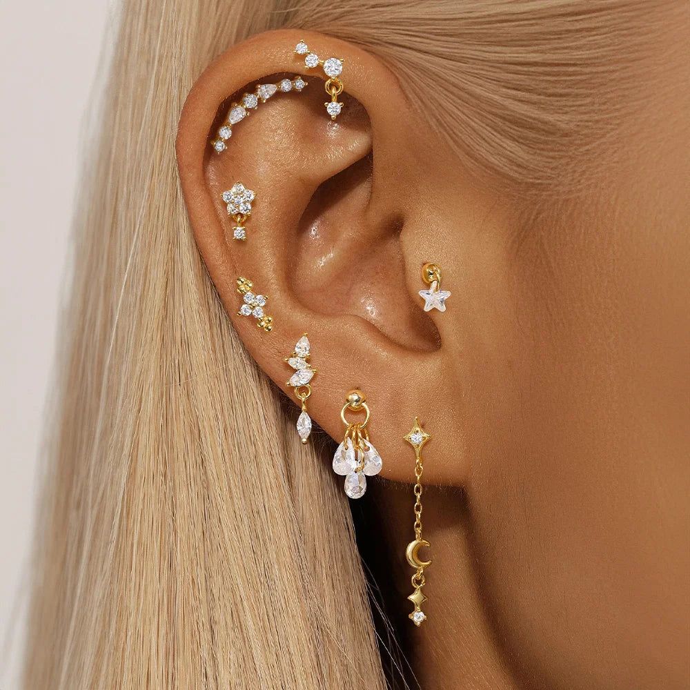 925 Sterling Silver Lotus Tassel Zircon Stud Earrings - Smarsty