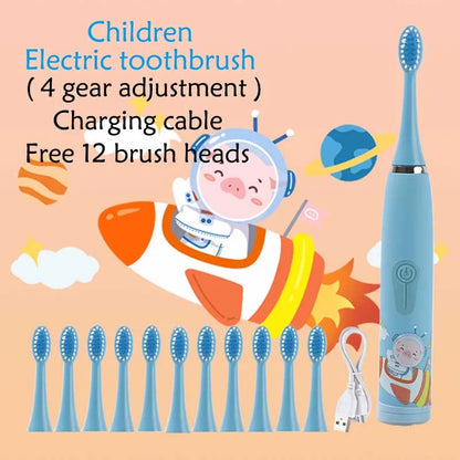 Child's Rechargeable Sonic Electric Toothbrush With Replacement Heads - Smarsty