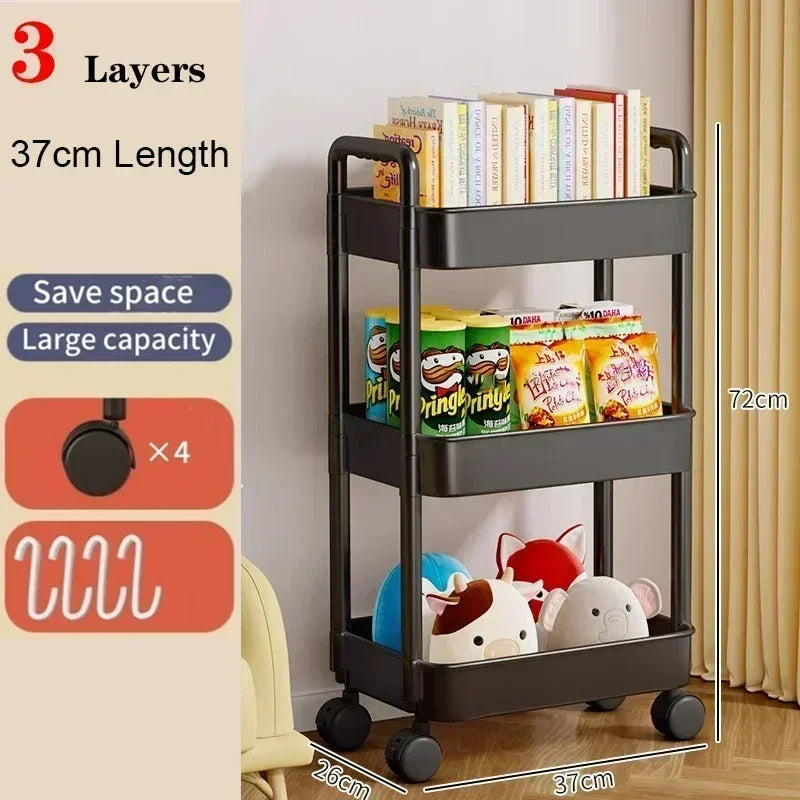 Bookshelf Storage Trolley Mobile Kitchen Organizer Cart with Wheels Save Space Household Shelves Bedroom Snacks Storage Rack by Smarsty