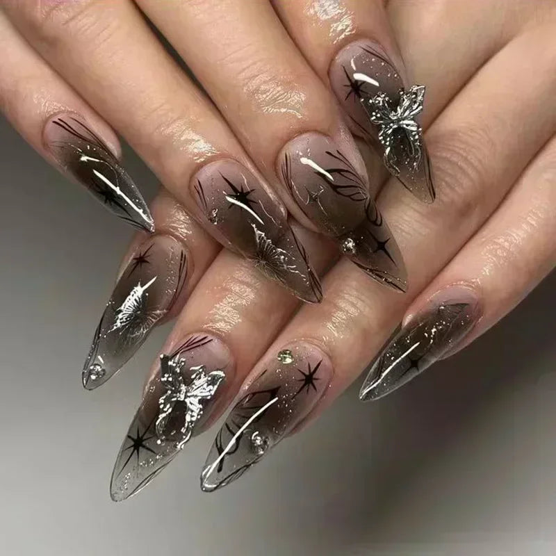 24Pcs Pink Almond False Nails with French Design - Smarsty