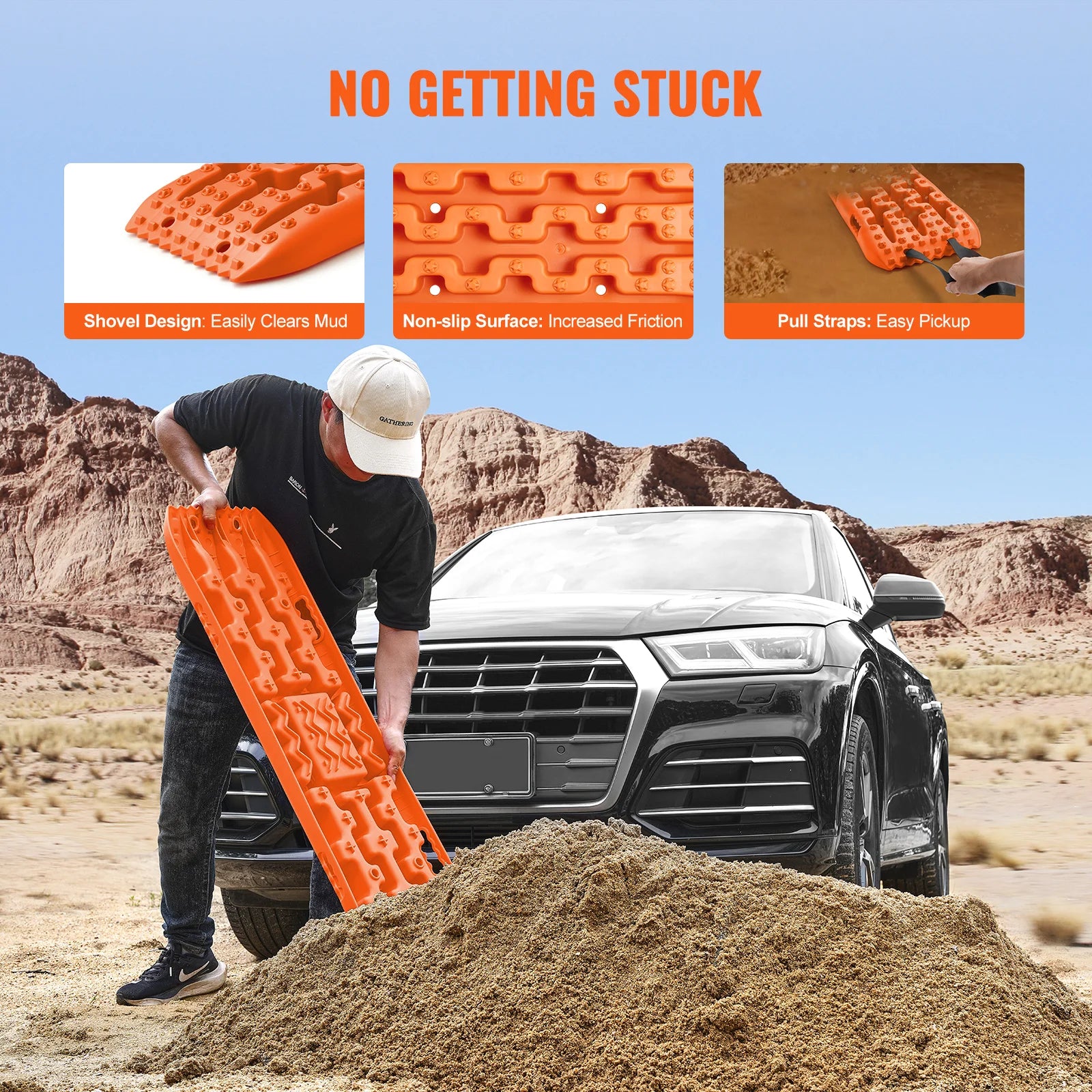 SucceBuy 10 TON Traction Boards with PP Material Recovery Boards for Off-road Vehicle Car Pickup SUV RV Pair Tire Traction Mats