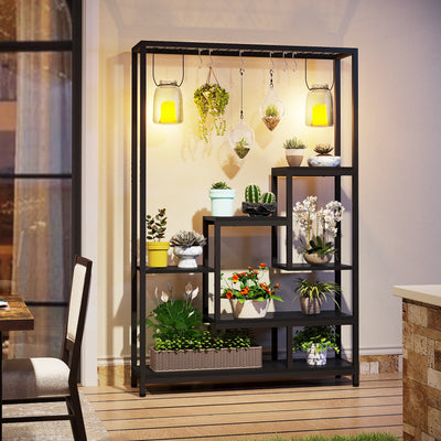 Tribesigns 5 Tiers Tall Indoor Plant Stand 70.9 inches Large Metal Plant Shelf with 10 PC S Hanging Hooks for Garden - Smarsty