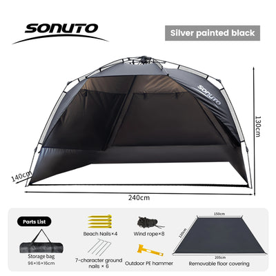 Sonuto Outdoor 3-4P One-Touch Camping Tent Quick Automatic Opening Beach Fishing Tent Family Travel Picnic Park Anti-UV Shade by Smarsty