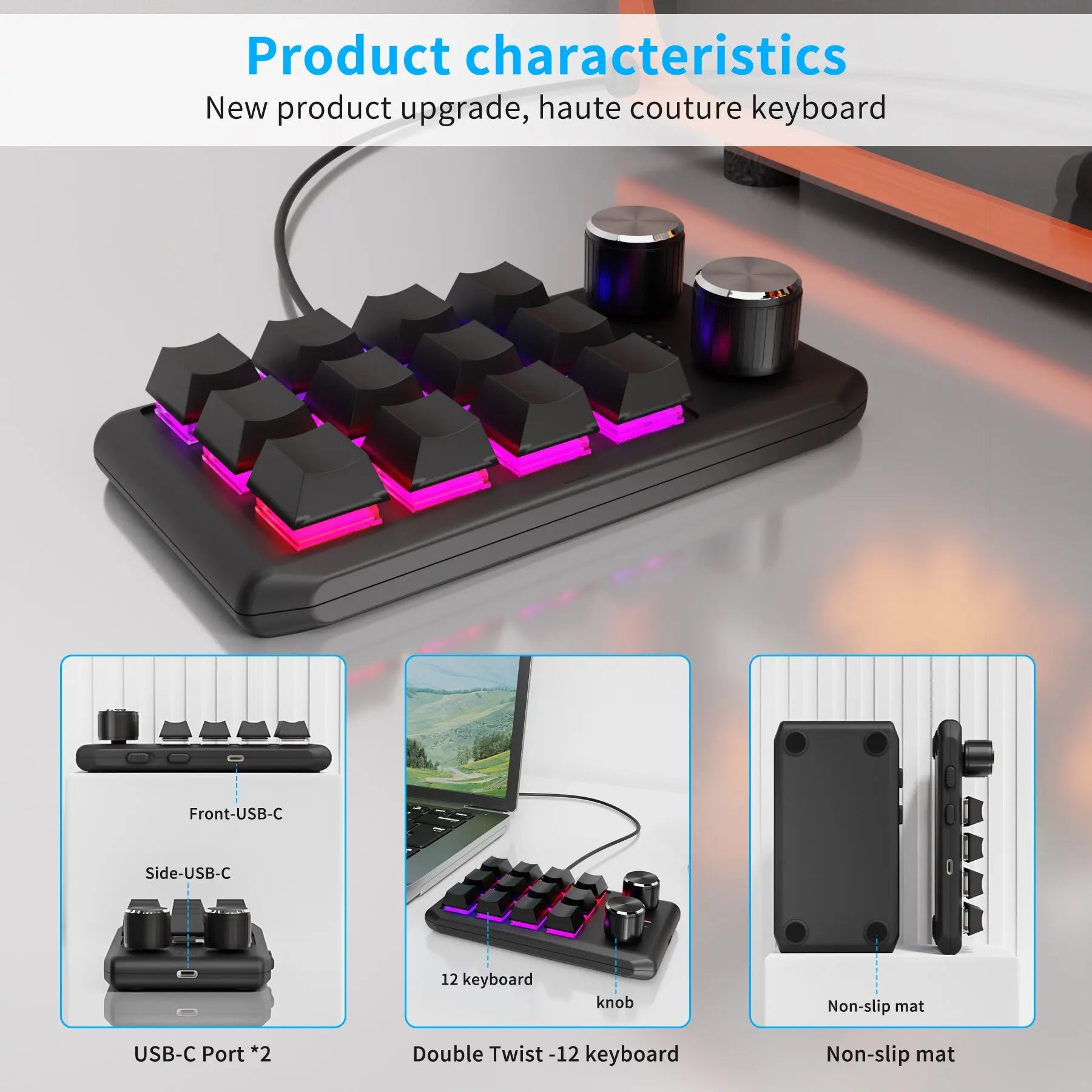 Bluetooth Macropad With 2 Knobs RGB 12 Key Mechanical