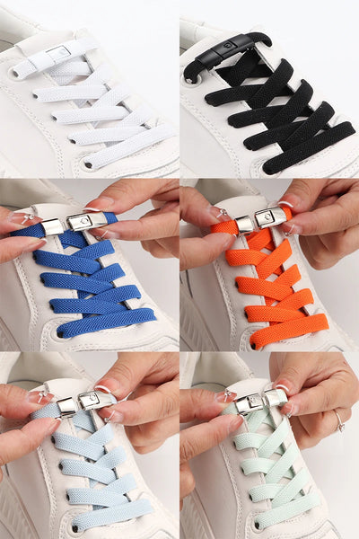 No Tie Shoe laces Press Lock Shoelaces without ties Elastic Laces Sneaker Kids Adult 8MM Widened Flat Shoelace for Shoes - Smarsty