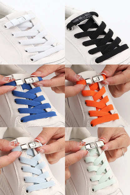 No Tie Shoe laces Press Lock Shoelaces without ties Elastic Laces Sneaker Kids Adult 8MM Widened Flat Shoelace for Shoes - Smarsty