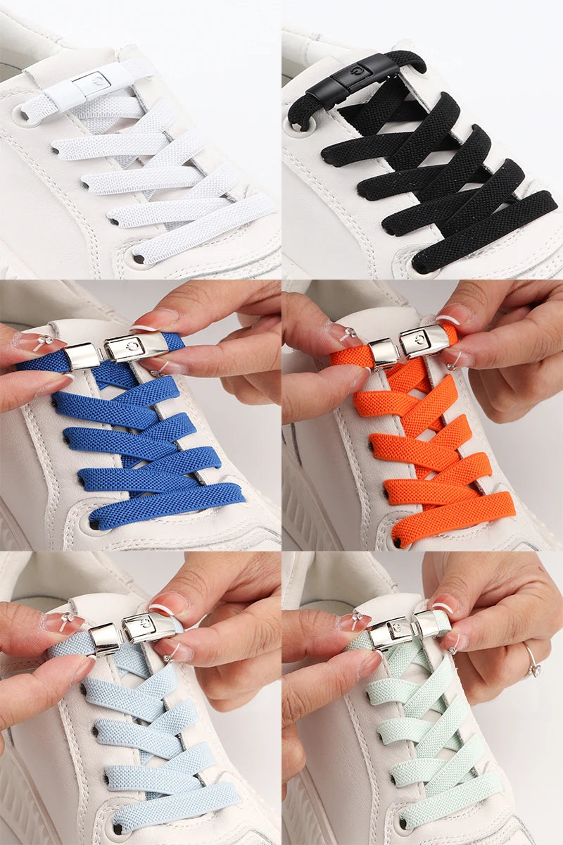 No Tie Shoe laces Press Lock Shoelaces without ties Elastic Laces Sneaker Kids Adult 8MM Widened Flat Shoelace for Shoes - Smarsty