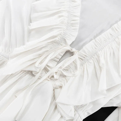 Tossy Ruffled V-Neck White Mini Dress Female Patchwork Long Sleeve Elegant Bandage Fashion Dress High Waist Lace-Up Women Dress - Smarsty