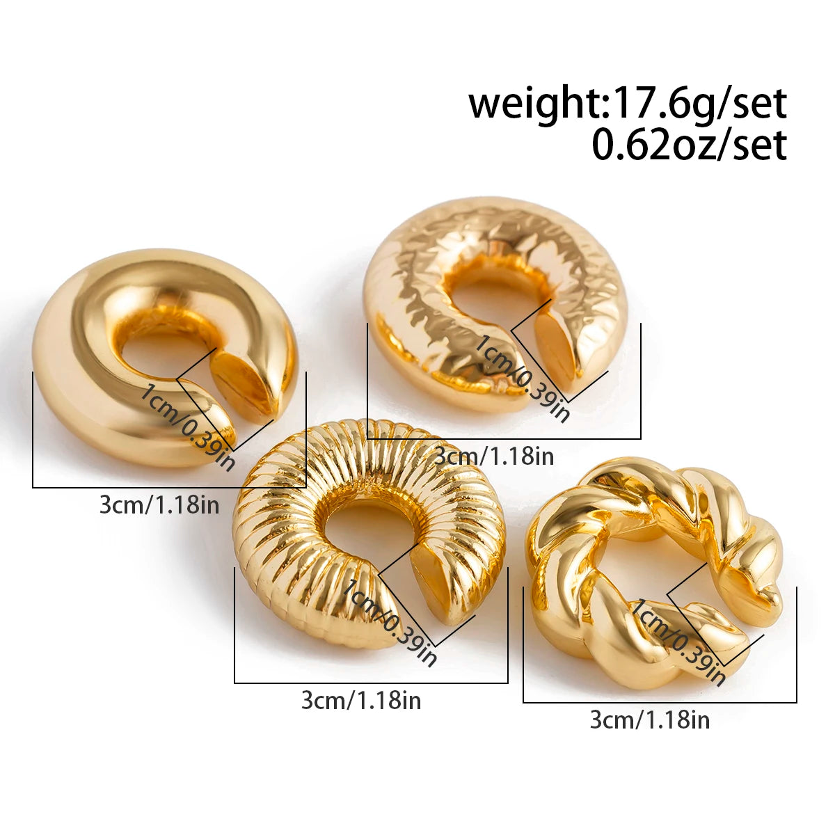 Ingemark 4Pcs Chunky Tube Clip Earrings for Women - Smarsty