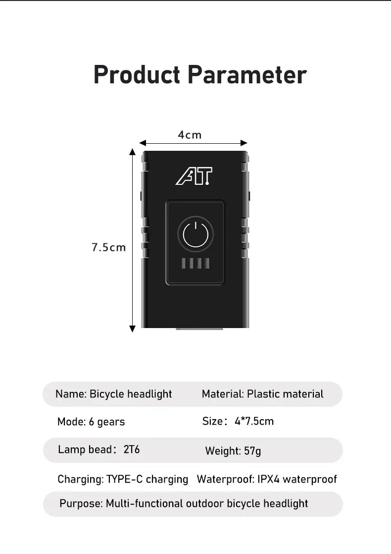 LED Bicycle Front Light Type-C Rechargeable Bicycle Headlight MTB Road Bike Headlamp Easy to Install Cycling Accessories - Smarsty