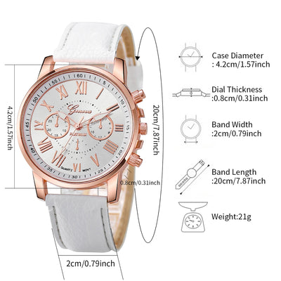 Women's Fashion Quartz Watch Set with Pearls and Leather Band - Smarsty