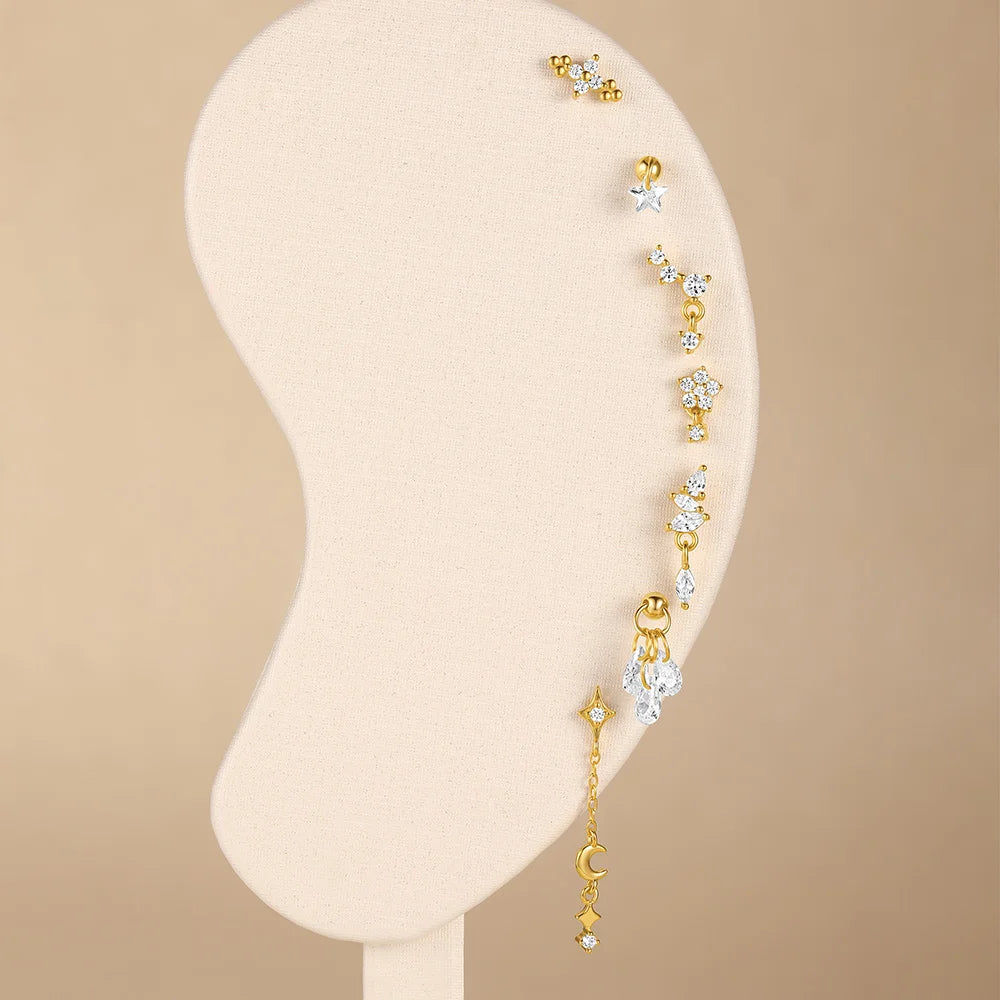 925 Sterling Silver Lotus Tassel Zircon Stud Earrings - Smarsty