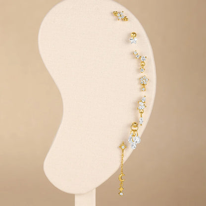 925 Sterling Silver Lotus Tassel Zircon Stud Earrings - Smarsty
