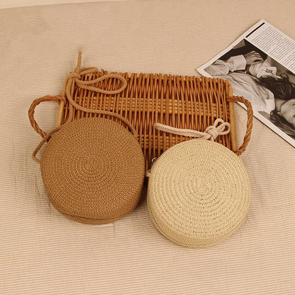 Round Straw Bag For Women Woven Handmade Shoulder Bag - Smarsty