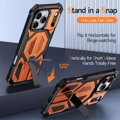 Case For iPhone 17 Air 16e 16 15 14 13 12 17 Pro Max Plus Coque For Magsafe Wireless Charging Magnetic Metal Stand Armor Cover