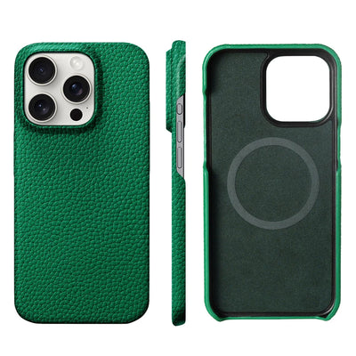 MagSafe Leather Case Natural Cowhide Lychee Finish Premium for iPhone 15, 16, 17 - Smarsty