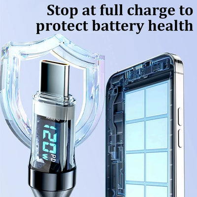 NNBILI 120W USB C and USB A charging cables with LED display screen, USB C=C-C，USB A=A-C,Xiaomi iPhone、 Samsung not compatible - Smarsty