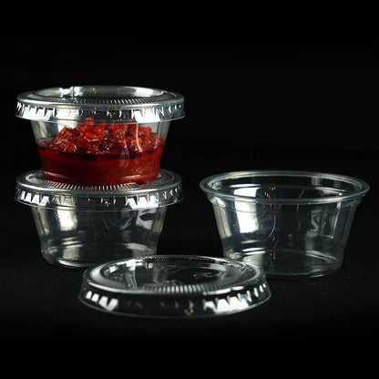 50/100pcs  2oz Portion Cups With Lids Disposable Plastic Sauce Container Box Salad Dressing Seasoning Mini Kitchen Organizer