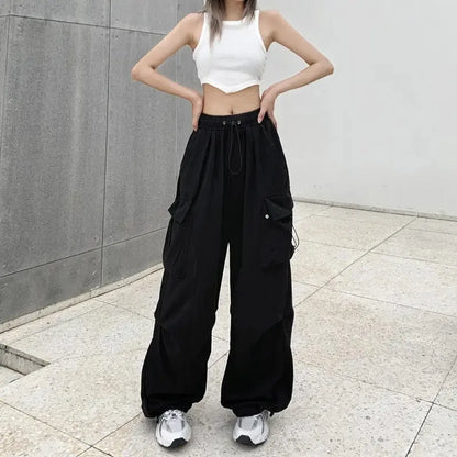 American retro tooling slacks female drape straight beam foot trousers summertime joker loose ins wide-legged pants - Smarsty