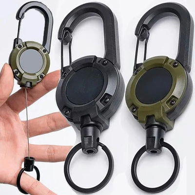 Retractable Heavy Duty Pull Reel Carabiner Key Chains Strong Steel Wire Rope Buckle Spring Key Ring Outdoor Sporty Keychain Tool - Smarsty