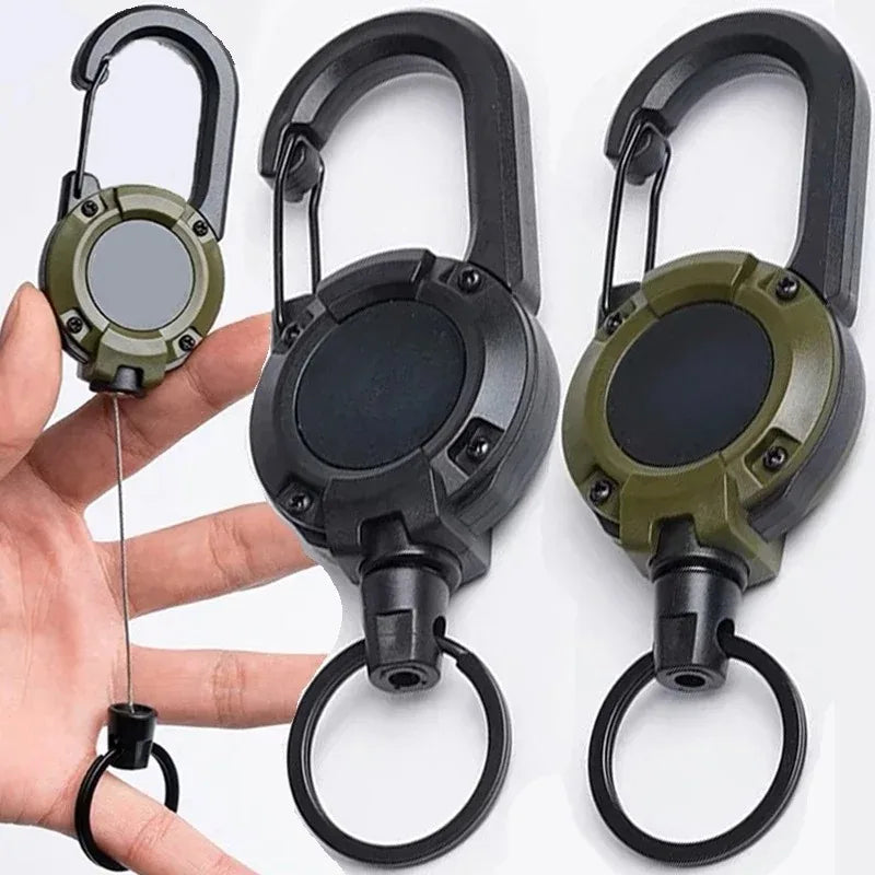 Retractable Heavy Duty Pull Reel Carabiner Key Chains Strong Steel Wire Rope Buckle Spring Key Ring Outdoor Sporty Keychain Tool - Smarsty