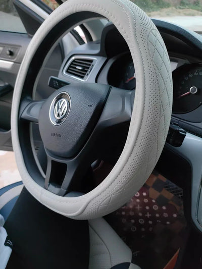 Napa Leather Perforated Patchwork Car Steering Wheel Cover, Non-slip, Breathable, Universal 15 Inch (Approx. 38cm) - Smarsty