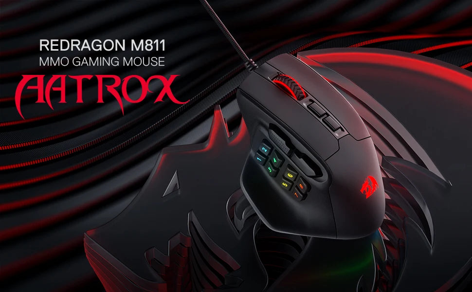 Redragon M811 Aatrox MMO Gaming Mouse, 15 Programmable Buttons Wired RGB Gamer Mouse w/ Ergonomic Natural Grip Build
