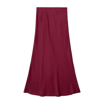 TRAFZA 2024 Y2K Casual Women Long Skirt Spring Elastic High Waisted A-Line Casual Female Satin Skirts High Street Lady Skirts - Smarsty