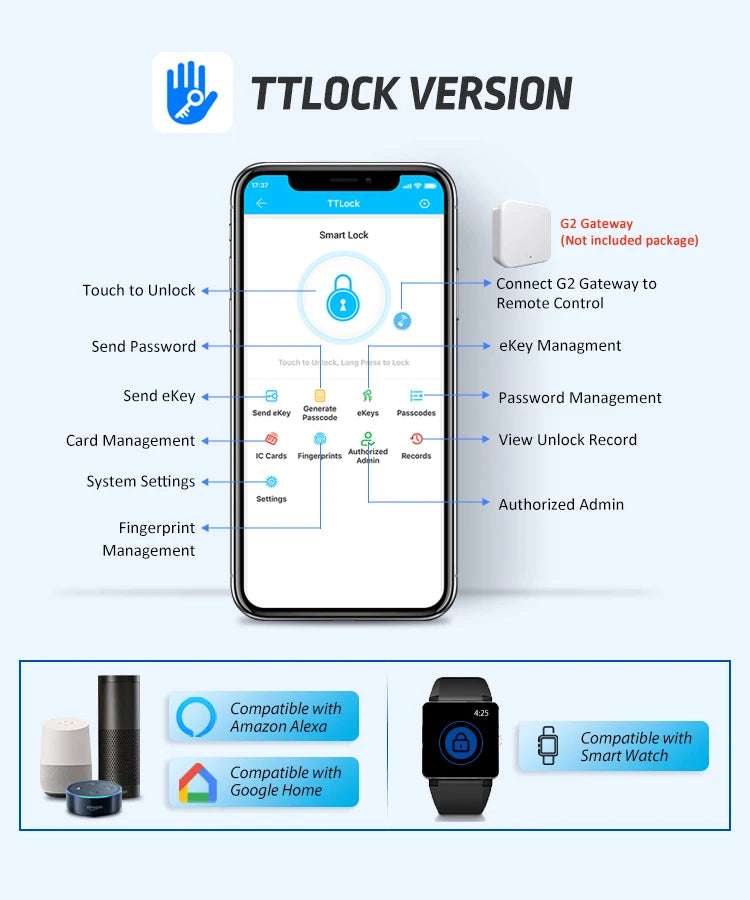 Waterproof Smart Door Lock with Bluetooth and WiFi Control - Smarsty