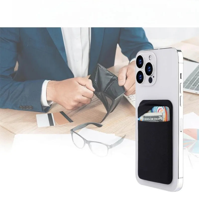 Fashion Elastic Cloth Cell Phone Card Holder Mobile Phone Wallet Case Credit ID Card Holder Adhesive Sticker Pocket Money Bag