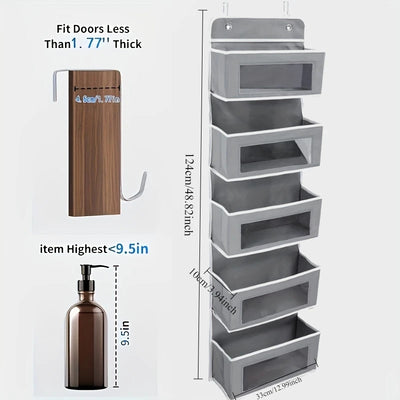 5-Shelf Hanging Storage Organizer - Behind Door, Anti-Tilt, 5 Large Capacity Pockets, Suitable for Bedroom, Bathroom by Smarsty